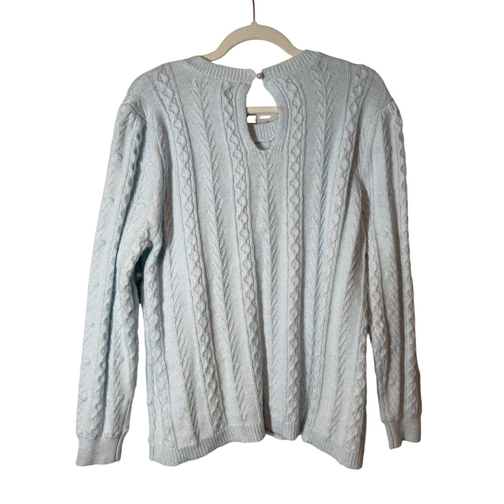 NWT Single Thread Ice Melt Blue Cable Knit Keyhole Back Sweater Large Winter - Picture 8 of 9